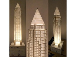 messeturm comércio justo torre construção comprando Frankfurt Principal Alemanha arranha céus luz litofano mensageiro moderno céu noturna escritório Horizonte 3d print model - Mito3D