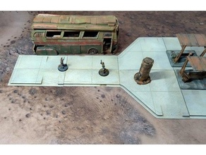 city streets lane widen curb tile set fallout wasteland fww infinity game rpg tiles shadowrun street wargaming 3d print model - Mito3D