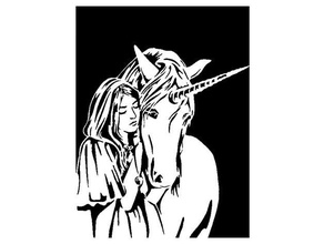 unicorn stencil 3 art fantasy girl myth horn 3d print model - Mito3D