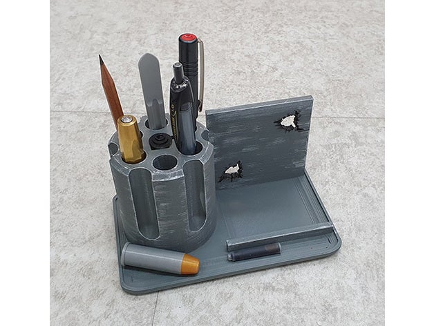 desk organizer revolver pen phone holder 3D print model - Mito3D