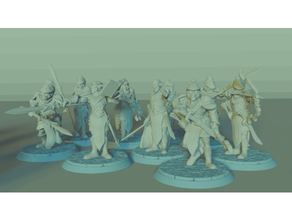 elven warrior set 9 miniatures dungeons&dragons pre-supported boardgame dd elf elves fantasy miniature supported tabletop 3d print model - Mito3D