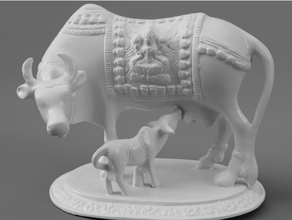 sagrado vaca bezerro decorado hindu Índia indiano prata 3d print model - Mito3D