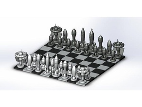 rocket chess boardgame bishop king knight pawn piece pieces queen rook set collection model support spaceship space station 3d print model - Mito3D