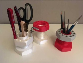 penholder deskorganizer organizer pencils screw nut bolt desk modular pen pencil case cup holder prop technic twist twisted vase 3d print model - Mito3D