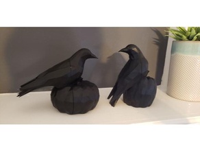 low-poly crow pumpkin autumn blackbird fall gourd halloween 3d print model - Mito3D