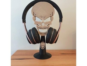 skull headphone stand easy gift headphones holder headset support skeleton 3d print model - Mito3D