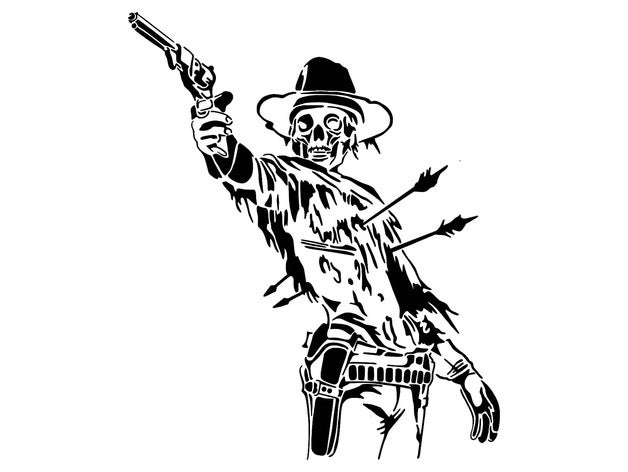 cowboy skeleton stencil bandit halloween decoration 3D print model - Mito3D