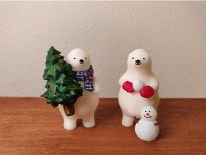 Kumaty mignonne polaire ours hiver 2 vacances bonhomme neige arbre 3d print model - Mito3D