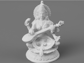 saraswati déesse connaissance musique art belle Divin hindou hindouisme Inde Indien musical instrument sarasvati 3d print model - Mito3D