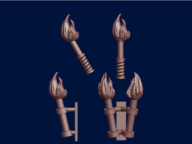 torches 28mm bits bitz dd diorama dungeon flame holder light lighting miniature scenery torch wall 3D print model - Mito3D