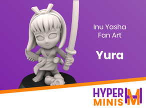 chibi yura inu yasha ventilador Arte anime mini miniatura dd demonio dnd mazmorras dragones hembra cabello katana 3d print model - Mito3D
