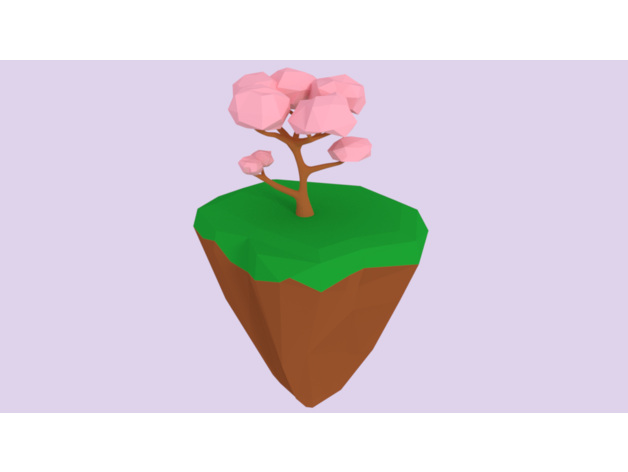 Kirsche blühen schwebend Insel Blüten Regal poly Lowpoligon Lowpoly Poligon 3D print model - Mito3D