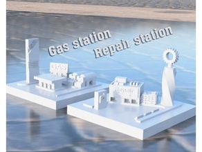 gaz istasyon tamir etmek Greeblecity mimari bina Kent inşaat oyuncaklar masaüstü jeokrat Greeble minyatür yol yollar arazi küçük kasaba oyuncak 3d print model - Mito3D