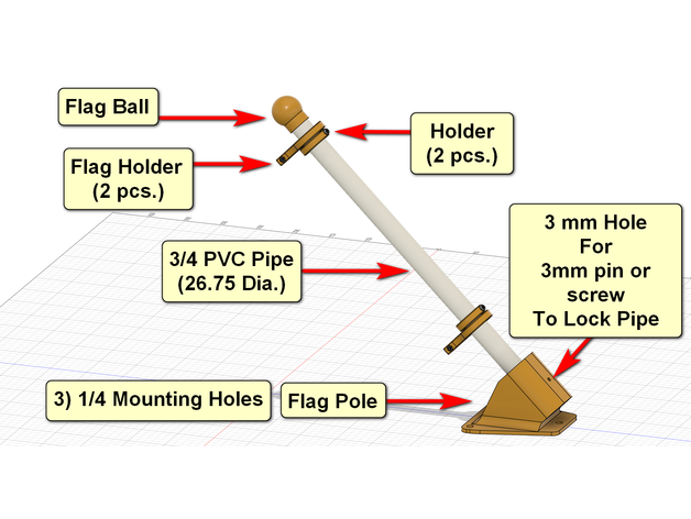 flag pole holder 3D print model - Mito3D