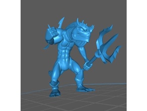 kuo toa profundo fish man Guerreiro pose 2 Cthulhu dragões masmorras peixe homem apoiado martelo guerra 3d print model - Mito3D