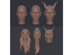 female head 3 races hair variations combine 3dkitbash boardgame car character dnd mini miniature elf tiefling gaming hairstyle human kitbash kitbashing tabletop 3d print model - Mito3D