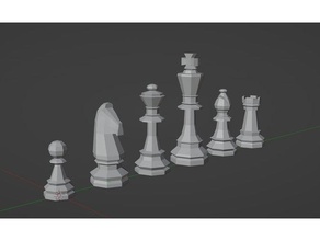 poly chess set bishop king knight pawn queen tower 3d print model - Mito3D