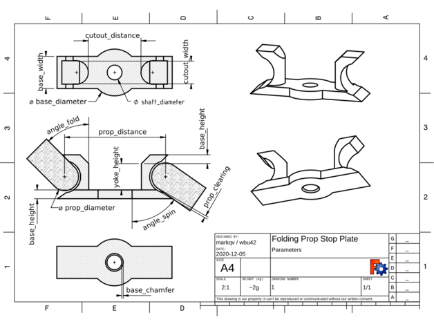 parametric folding prop insert aeronaut blade stopper created freecad propeller pusher mayatech 3D print model - Mito3D