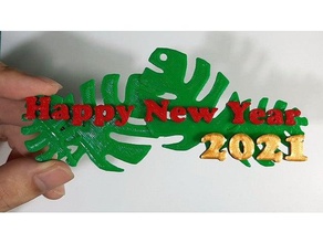 happy year 2021 3d card ornament 3d print model - Mito3D