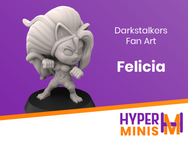 chibi felicia Darkstalkers ventilador arte gato menina catgirl anime mini miniatura dd Sombrio perseguidores dnd masmorras dragões fêmea lutador hiper miniaturas 3D print model - Mito3D