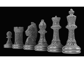 magnetic voronoi chess set bishop boardgame game king knight pawn queen rook 3d print model - Mito3D