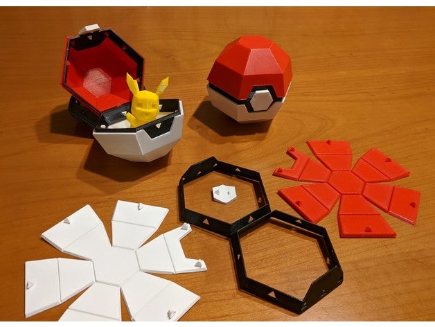 escuela politécnica pokebola plegable caja Navidad decoración ornamento diamante facetado regalo lowpoly apoyo apoya origami Pikachu pokemon juguete 3D print model - Mito3D