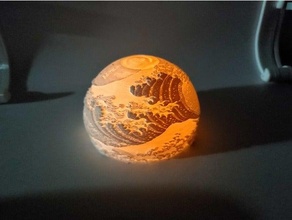 lithophane mood lamp - great wave kanagawa 3d print model - Mito3D