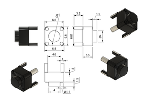 dummy push button 6x6 66 66mm tolerance 3d printing design model electronics pushbutton replica 3d print model - Mito3D