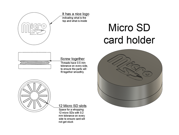 tahammül edilebilir mikro sd kart Kulp destek 12 yuvalar 3D print model - Mito3D