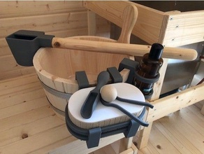 sauna infusion kit - fluid bottle menthol crystal box holders water bucket created freecad ladle scoop spoon wellness wood 3d print model - Mito3D