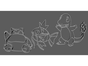 pokemon-themed lineart picture frame charmander magikarp pokemon snorlax 3d print model - Mito3D