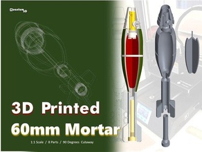 60mm mortar projectile - cutaway assembly collection military prop 3d print model - Mito3D
