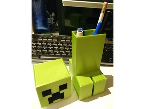 Minecraft Kriechpflanze Stift Bleistift Halter Unterstützung Topf abnehmbar Kopf 3d print model - Mito3D