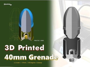 40mm m713 prática Grenade montagem Cutaway 3d print model - Mito3D