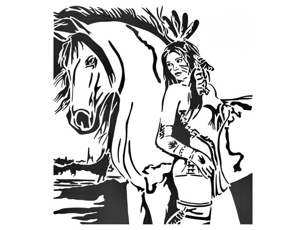 native girl stencil 3 america horse american usa 3D print model - Mito3D