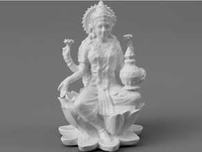lakshmi dea fortuna loto sculture corona divine fiore indù induismo India indiano 3d print model - Mito3D