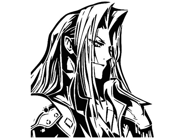 Sephiroth Schablone 2d Kunst Wolke Finale Fantasie Königreich Herzen Super Smash bros Schurke 3D print model - Mito3D