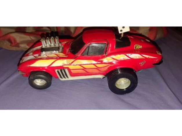 1985 Streichholzschachtel Batterie betrieben hot 1 frisiertes Auto Rennfahrer rot Korvette Rückseite ziehen Reifen mechanisch Spielzeuge rc Wagen 3D print model - Mito3D