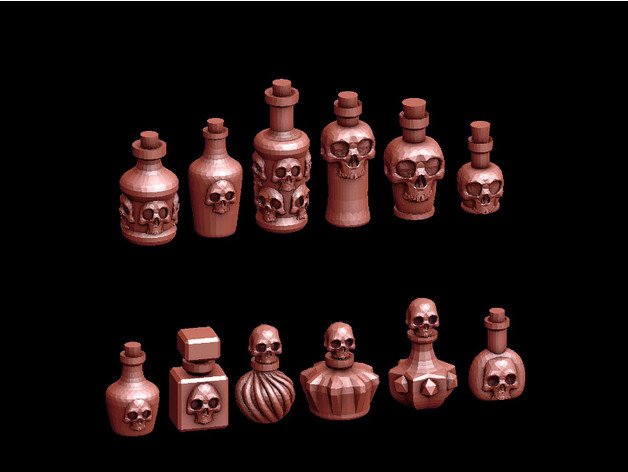 cráneo botellas juguete juego accesorios 28mm alquimia bits bitz botella dd diorama dnd calabozo mal laboratorio miniatura modelo veneno pokemon poción rpg dispersión 3D print model - Mito3D