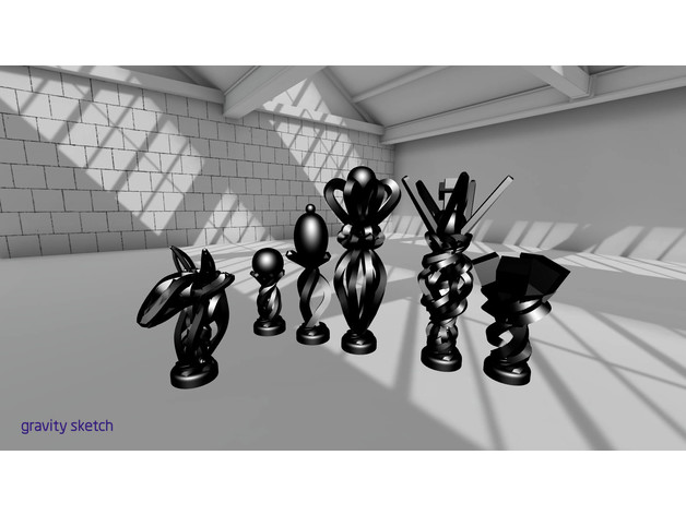 échecs pièces ensemble gravité esquisser 3D print model - Mito3D