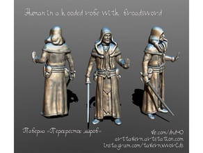 human hooded robe broadsword games 28mm dnd miniature monk probe sword 3d print model - Mito3D
