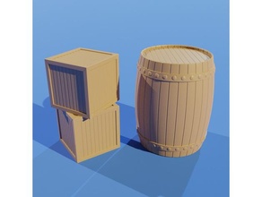 wooden barrel & crate buildings structures 3d print model - Mito3D