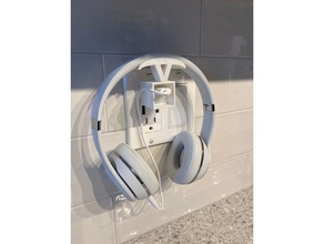 headphone charger plug mount - beats + audio headphones hanger holder hook stand 3d print model - Mito3D