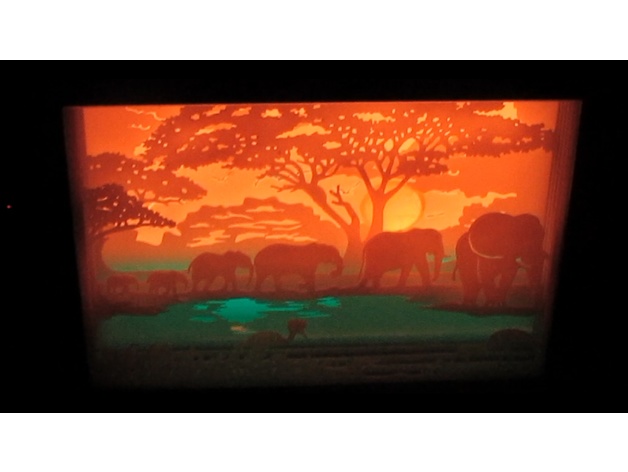 sabana africana lightbox 2d art lamp africa ligthbox lightox 3D print model - Mito3D