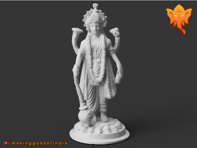 Vishnu Deus proteção preservação controlador omniverso esculturas chacra hindu hinduísmo Índia indiano lótus maça 3D print model - Mito3D