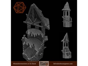 ruined tower games 28mm 32mm 3dprintable destroyed dnd mini miniature prop tiles dungeon dungeons dragons frostgrave support supports pathfinder rpg terrain ruins scatter supportfree supportless tabletop gaming ttrpg wargame wargaming warhammer 40k 3d print model - Mito3D