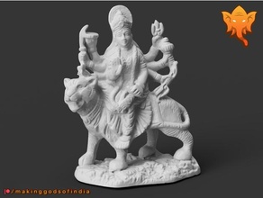durga riding tiger sculptures divine female goddess hindu hinduism india indian powerful weapons 3d print model - Mito3D