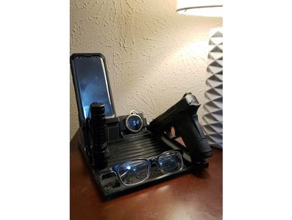 edc nightstand gun valet tray phone smartwatch holder juanben11 Organization 9mm ccw everydaycarry guns organizer stand smartphone charger smith wesson 3d print model - Mito3D