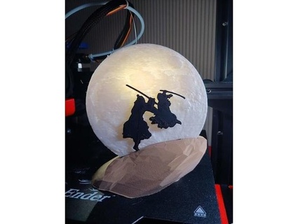 samurai inserts wolf howling moon vinniepaz Sculptures 3d print model - Mito3D