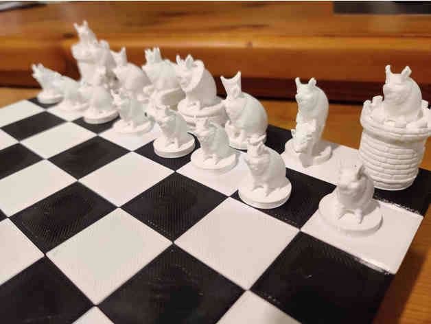 pig themed chess pieces leafey 3D print model - Mito3D